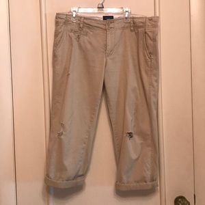 Cropped distressed khakis